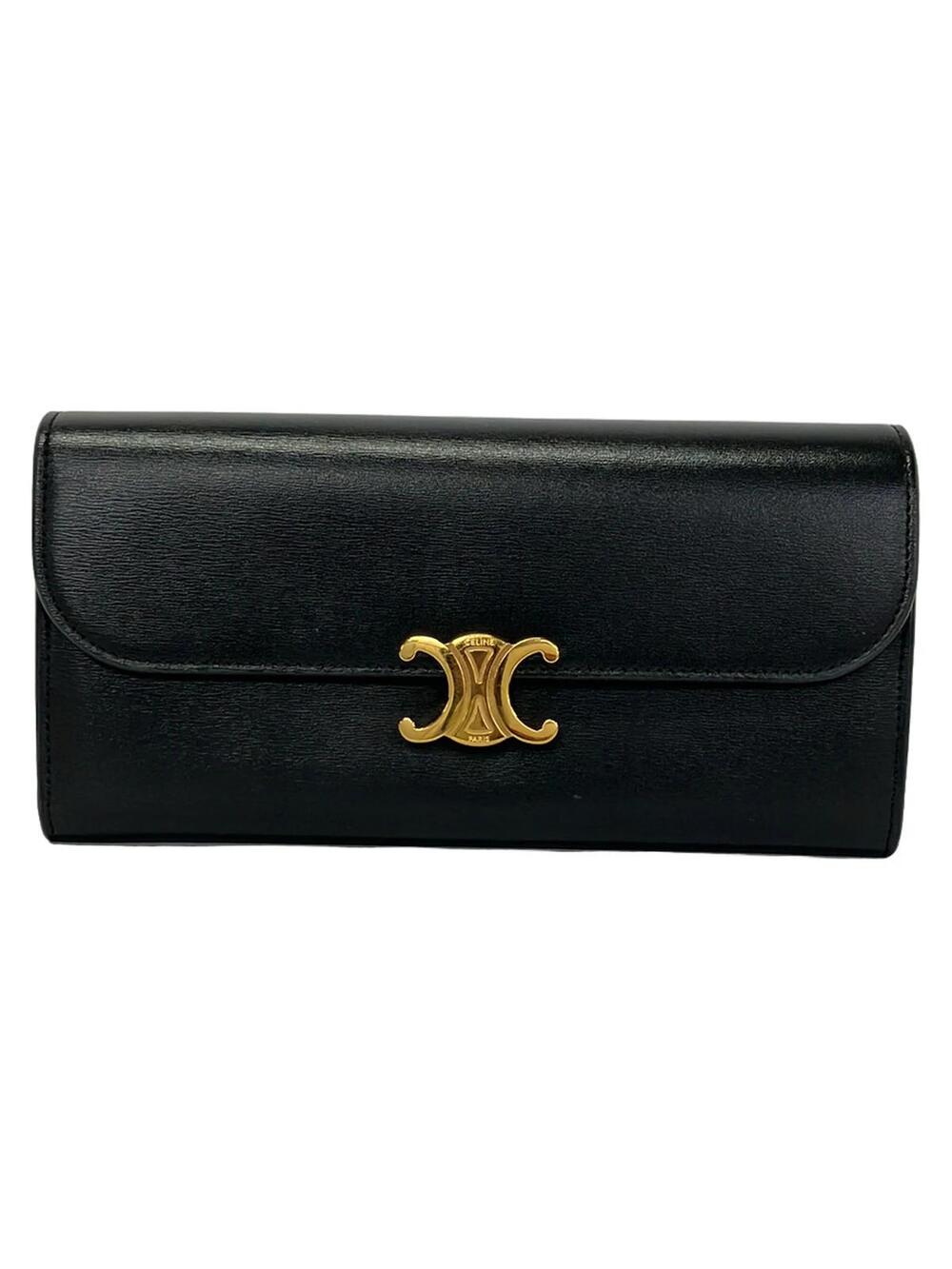 Celine Triomphe Black Leather Long #365461C74B